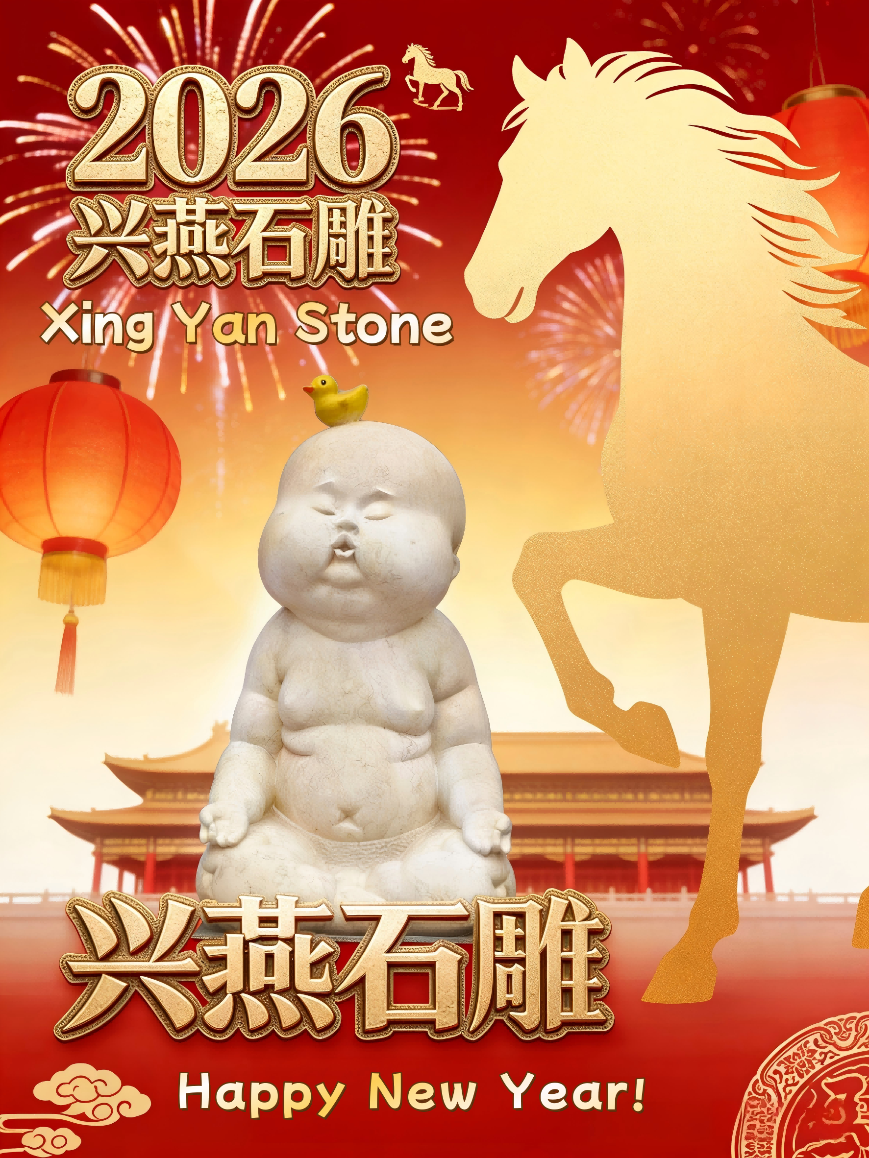 XINGYAN STONE CARVING Sends Warm 2026 New Year Greetings for the Year of the Horse
