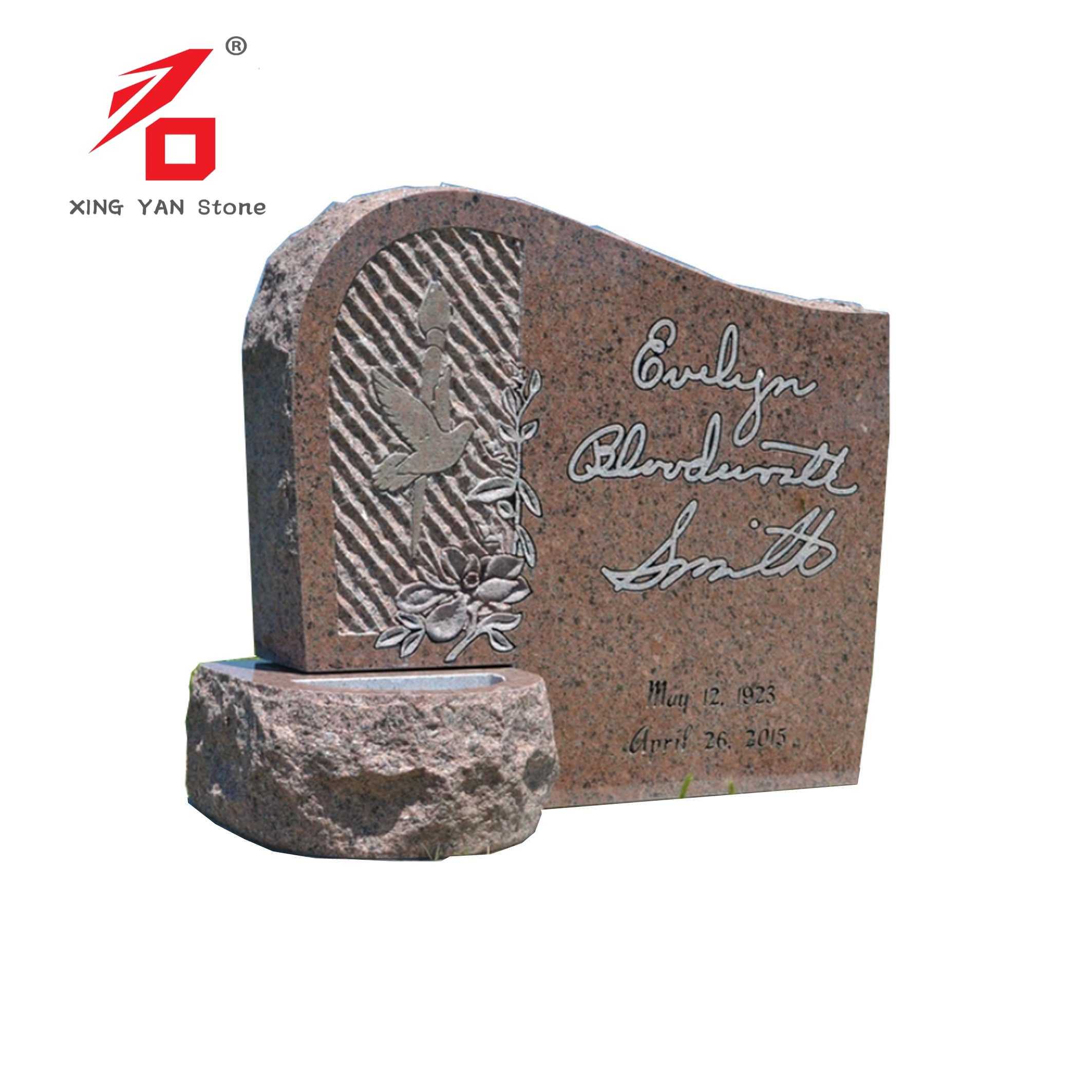 Red Tombstone With Arc-Shaped Tablet